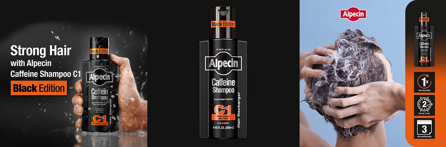 خرید شامپو ضد ریزش کافئین Alpecin بلک ادیشن فروشگاه لوازم آرایش بهداشتی خانم جذاب